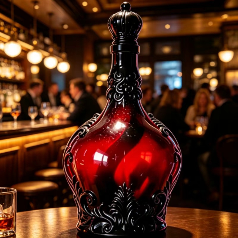 Home Bar Shelves - Ornate Embossed Crown Glass Decanter Gothic