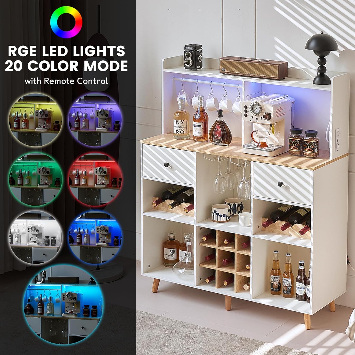 Wine Bar Cabinet with Power Ou - огляд і ціна Home Bar Shelves